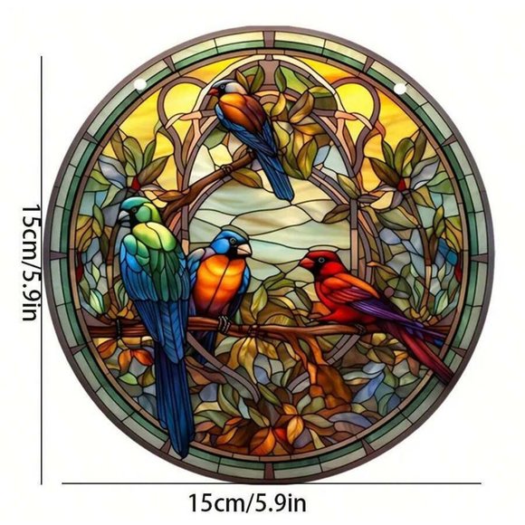 Sun Catcher 4 Colorful Birds Leaves Hanging Acrylic Home/Garden Decor #FN0005 - Picture 3 of 5